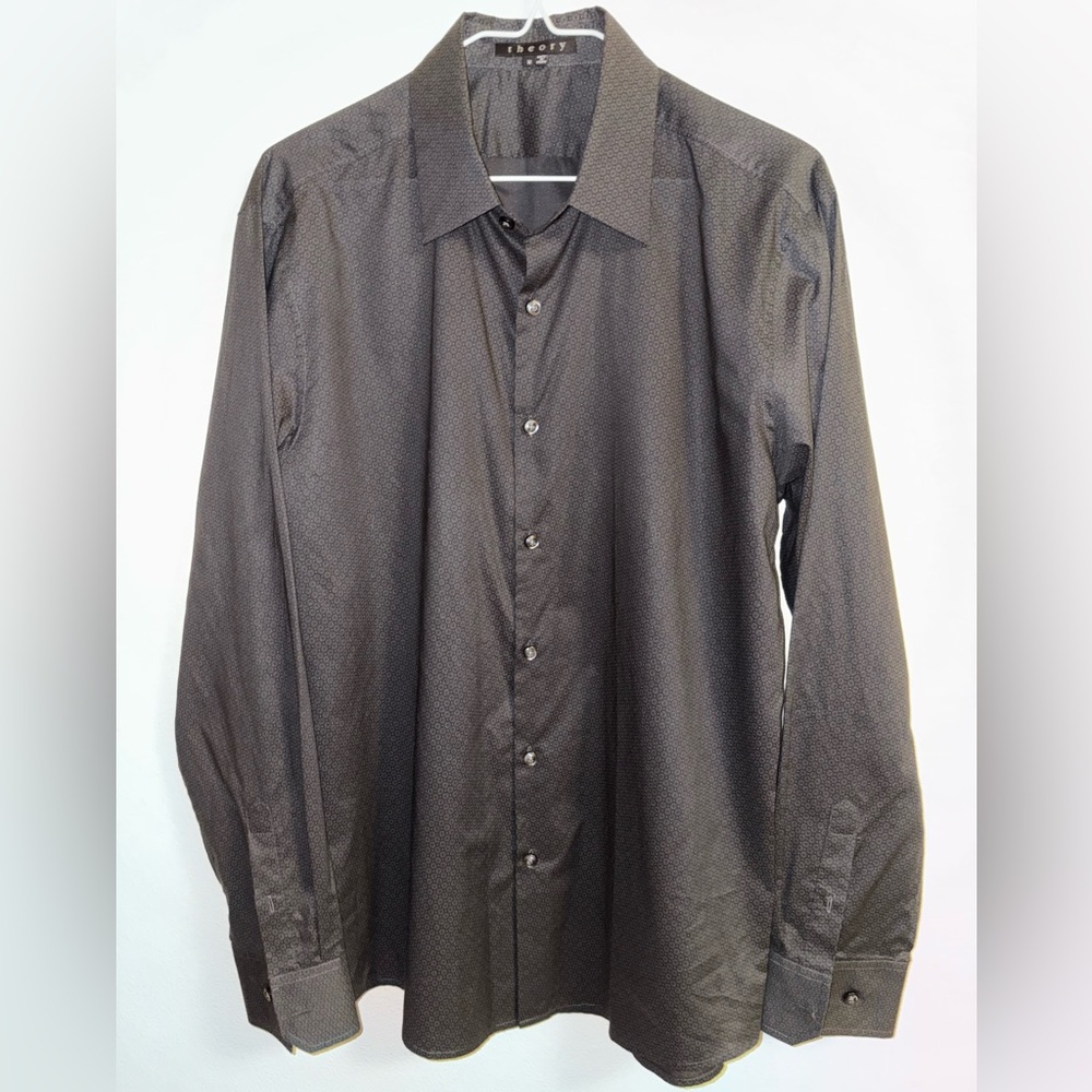 Theory Black Long Sleeve Button Down Print Shirt Size Medium